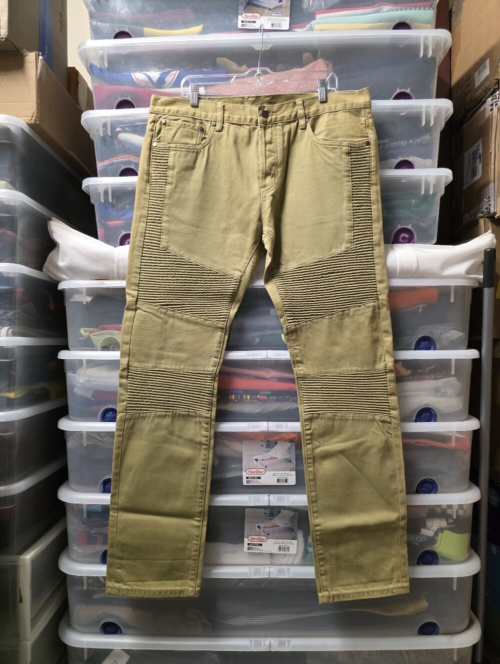 DOPE Men's Beige Light Wash Biker Denim Jeans Button Fly 5-Pocket Sz 36x32